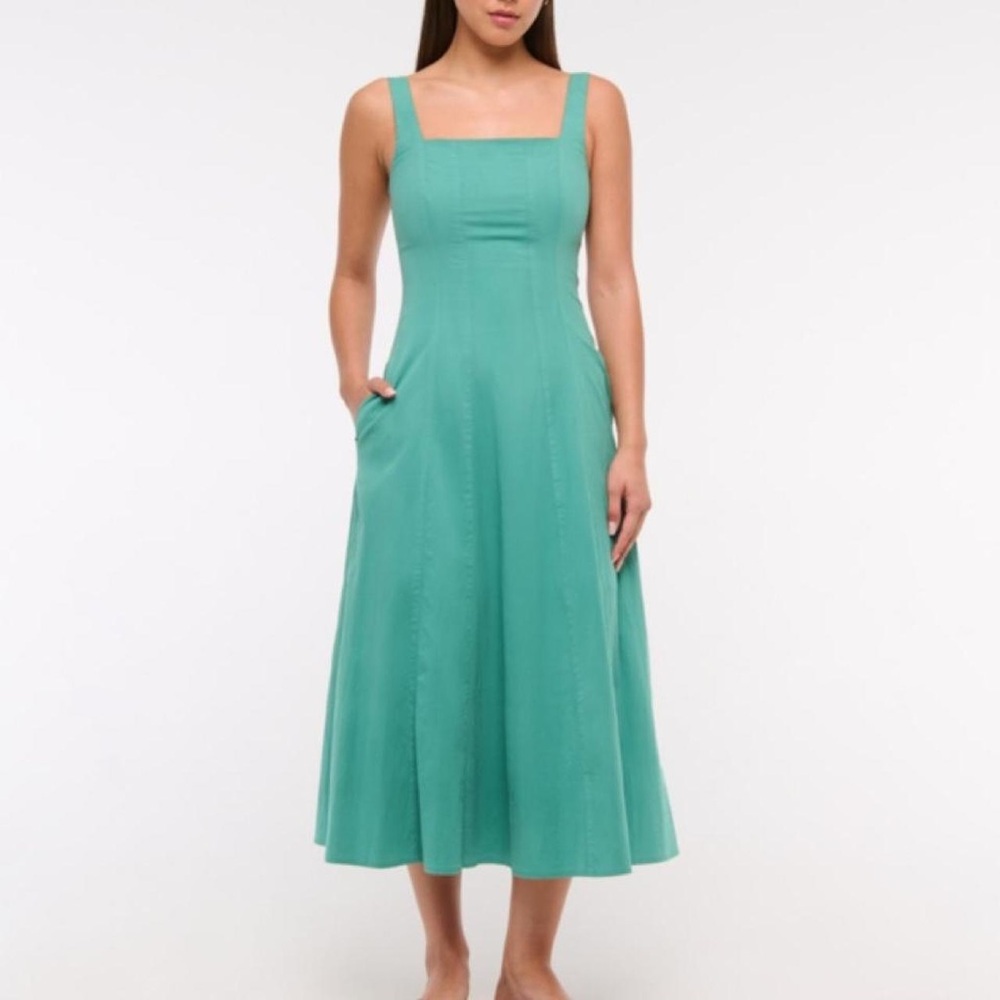 Abercrombie & Fitch Teal Square-Neck Midi Dress